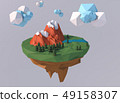 Beautiful island with clouds. Low poly 3D render. 49158307