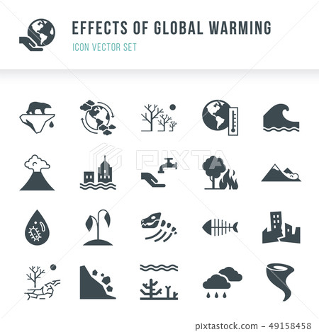 Set of global warming icons. Natural disasters caused by climate change. 49158458