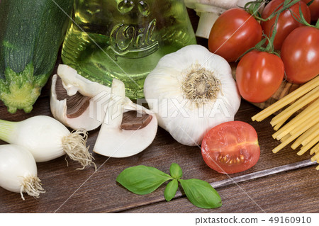 Aerial view of vegetable on the wooden desk 49160910