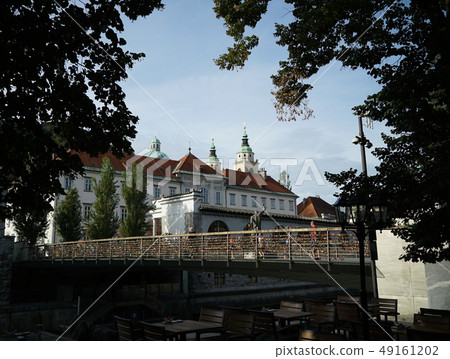 View of the Butcher's Bridge and St. Nicholas Cathedral (Ljubljana) View of the Butcher's Bridge and St. Nicholas Cathedral (Ljubljana) 49161202