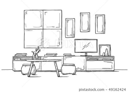 Sketch the wall under the TV. Vector Sketch the wall under the TV. Vector 49162424