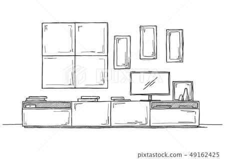 Sketch the wall under the TV. Vector Sketch the wall under the TV. Vector 49162425