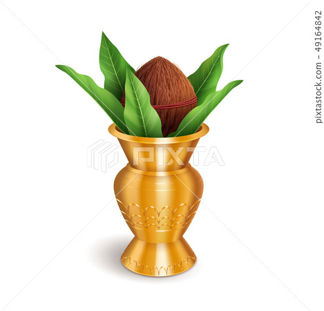 Wedding Kalash isolated on white. Hindu and Jain symbol of abundance, wisdom, and immortality 49164842