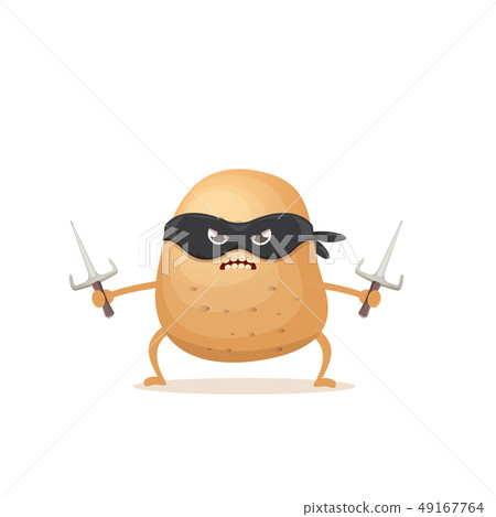 vector cartoon ninja potato character with black super hero mask and ninja knife sai isolated on 49167764