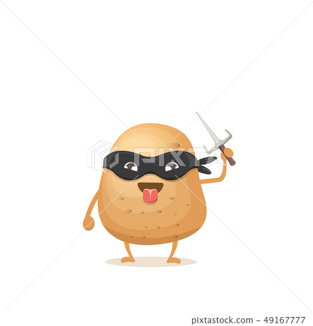 vector cartoon ninja potato character with black super hero mask and ninja knife sai isolated on 49167777