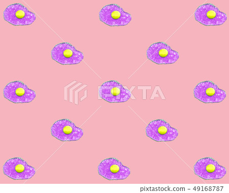 Violet fried egg on pink paper background. Trendy 49168787