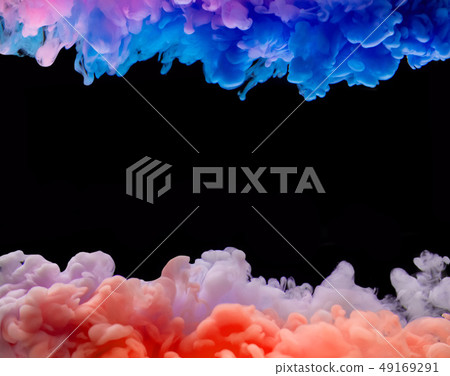 Coloured acrylic ink mixing in water on black Coloured acrylic ink mixing in water on black 49169291