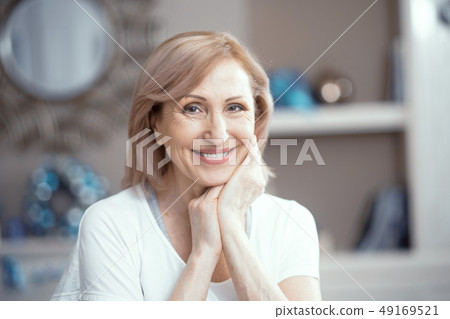 Close Up of a Beautiful Woman Over 50 Years Old Cute Smiling. Close Up of a Beautiful Woman Over 50 Years Old Cute Smiling. 49169521