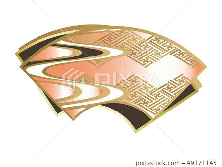 Japanese pattern material. Ground paper crest. Fan and running water design. Japanese pattern material. Ground paper crest. Fan and running water design. 49171145