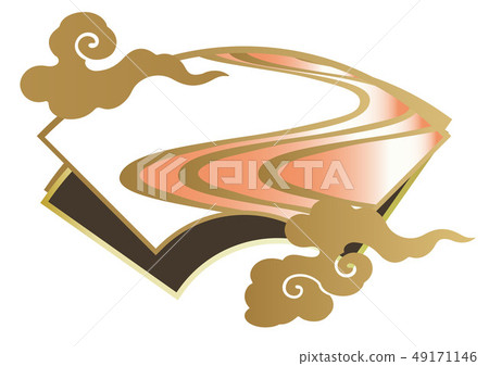 Japanese pattern material. Ground paper crest. Fan and running water design. Japanese pattern material. Ground paper crest. Fan and running water design. 49171146