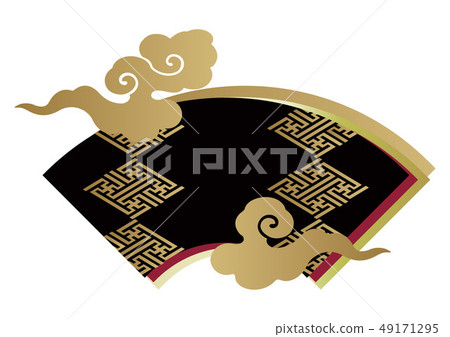 日本圖案材料。地面紙冠。 Kaminarimon和茂密的雲彩。設計材料。 49171295