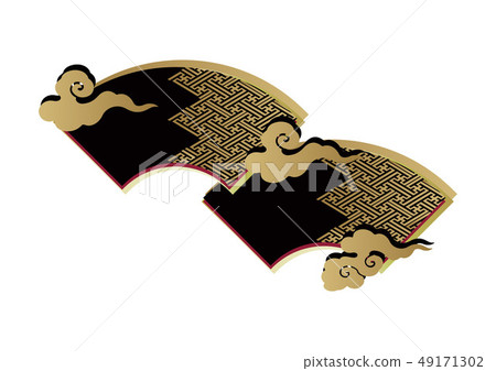 Japanese pattern material. Ground paper crest. Kaminarimon and lush clouds. Design material. 49171302