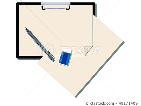 Stationery illustration. Clipboard. Image of writing instrument and notepad. Stationery illustration. Clipboard. Image of writing instrument and notepad. 49171409