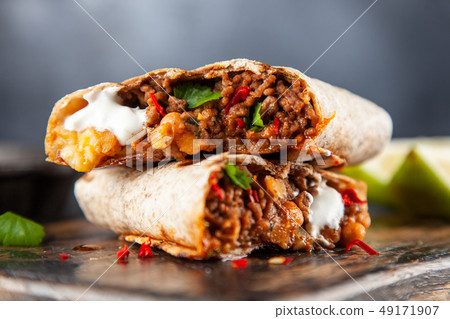 Mexican beef burrito 49171907