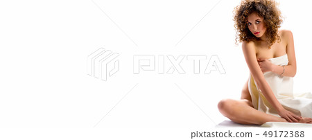 Naked woman over horizontal white blank Naked woman over horizontal white blank 49172388