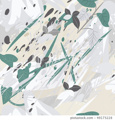 Military camouflage texture with trees, branches, grass and watercolor stains Military camouflage texture with trees, branches, grass and watercolor stains 49173228