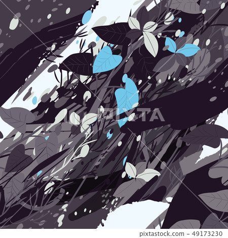 Military camouflage texture with trees, branches, grass and watercolor stains 49173230