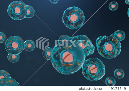 3D illustration cell of a living organism, scientific concept. Illustration on a blue background 3D illustration cell of a living organism, scientific concept. Illustration on a blue background 49173549