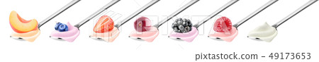 Isolated fruit yogurt spoons collection 49173653