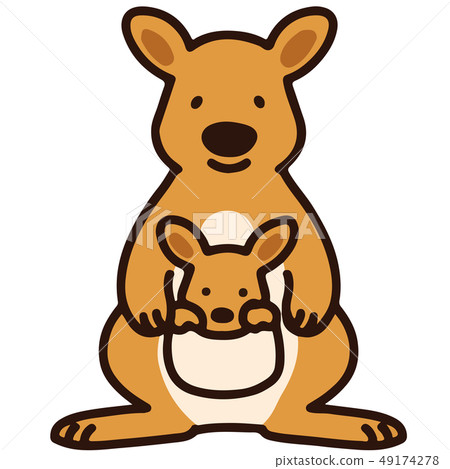 Simple and cute kangaroo parent and child illustration with main line 49174278