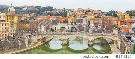 Vittorio Emanuele famous bridge in Rome, Italy 49174335