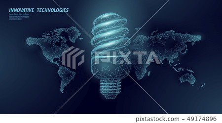 Compact fluorescent lamp energy saving concept. Polygonal low poly world planet globe map. Eco save 49174896