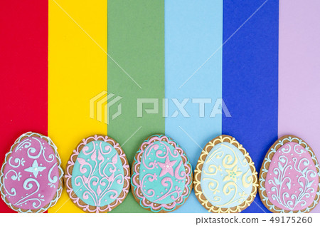 Creative layout, Easter homemade cakes on bright Creative layout, Easter homemade cakes on bright 49175260