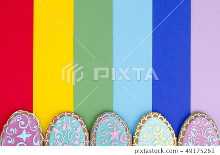 Creative layout, Easter homemade cakes on bright Creative layout, Easter homemade cakes on bright 49175261