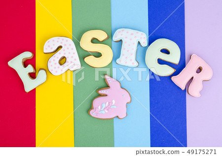 Creative layout, Easter homemade cakes on bright Creative layout, Easter homemade cakes on bright 49175271