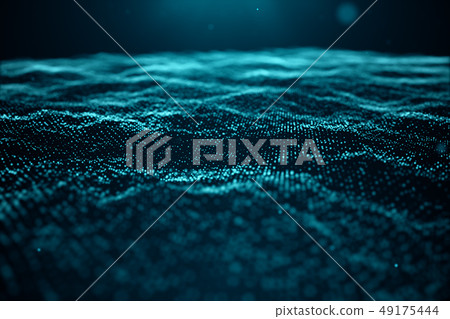 Abstract data technology. Digital landscape with particles, dots. Cyberspace technology. Wavy 49175444