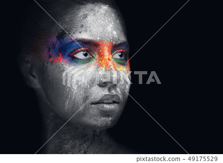 Fashion black and white photo of girl with artistic makeup Fashion black and white photo of girl with artistic makeup 49175529