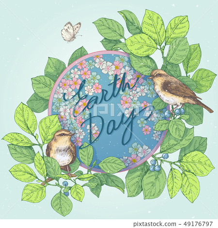 Earth Day Illustration with Globe and Birds 49176797
