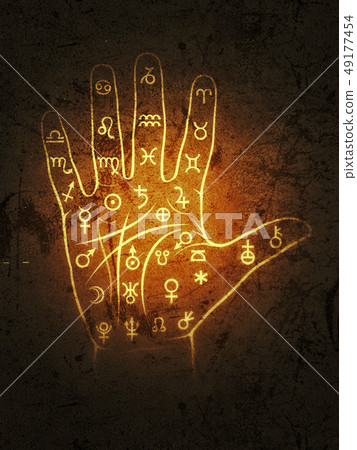 Chiromancy And Palmistry (with magic signs). 49177454