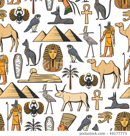 Egyptian symbols vector seamless pattern 49177773