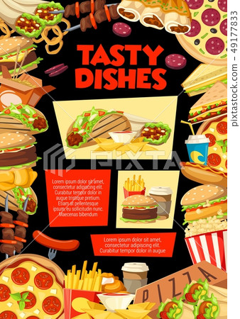 Fast food burgers, sandwiches snacks and desserts 49177833