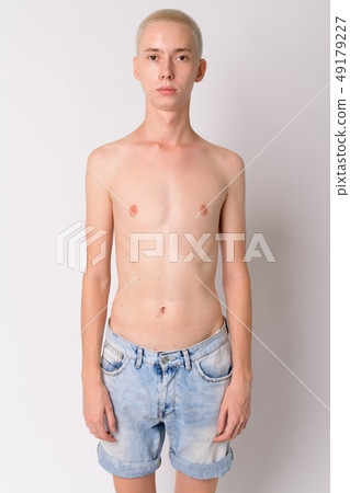 Portrait of young handsome androgynous man shirtless Portrait of young handsome androgynous man shirtless 49179227