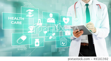 Doctor with Medical Healthcare Graphic in Hospital 49181392