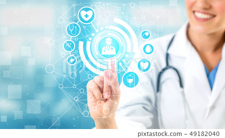 Doctor with Medical Healthcare Graphic in Hospital Doctor with Medical Healthcare Graphic in Hospital 49182040