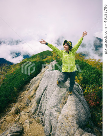 Hiker do trekking activity on mountain in Japan. 49182796