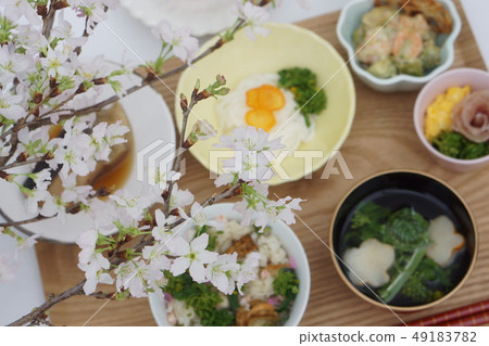 櫻花下的油菜扇貝筷子 49183782