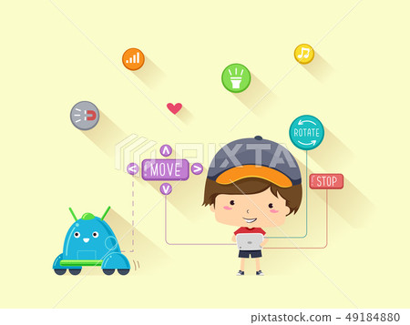 Kid Boy Tablet Coding Robot Illustration 49184880