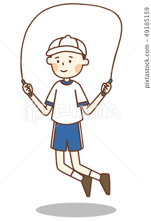 Boy in gym clothes jumping rope Boy in gym clothes jumping rope 49185159