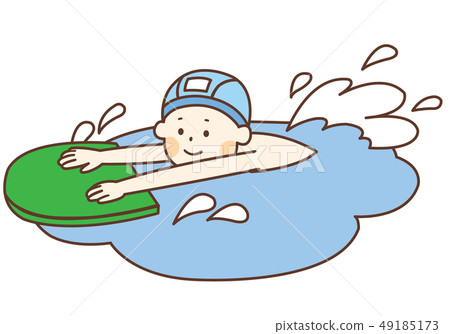 Boy in school swimsuit swims using beat board Boy in school swimsuit swims using beat board 49185173