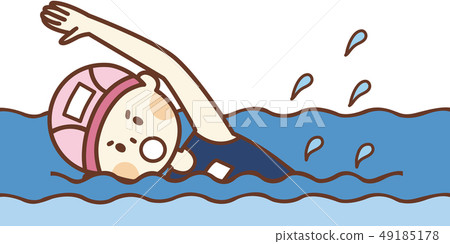 Girl in a school swimsuit swimming in a crawl - Stock Illustration  [49185178] - PIXTA