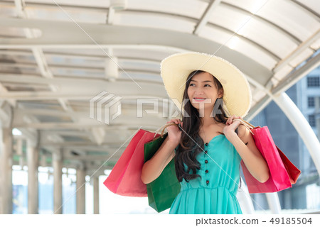 Asian smiling lifestyle woman so happy shopping Asian smiling lifestyle woman so happy shopping 49185504