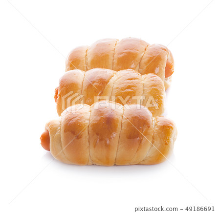 Sausage in dough .Isolated on white background 49186691