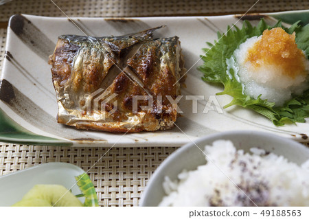 Grilled mackerel with salt Grilled mackerel with salt 49188563