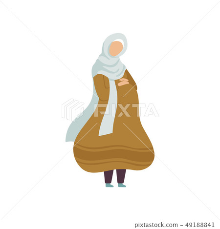 Pregnant Muslim Woman, Modern Arab Girl in Traditional Clothing Vector Illustration 49188841