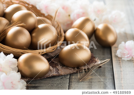 Happy easter! golden of Easter eggs in nest Happy easter! golden of Easter eggs in nest 49188989