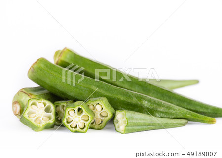 Fresh organic Okra on white background 49189007